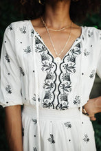 Load image into Gallery viewer, Embroidered Peasant Midi Dress in Ivory